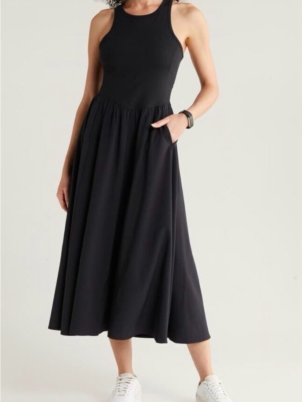 Zella Black Racerback Midi Dress with Pockets